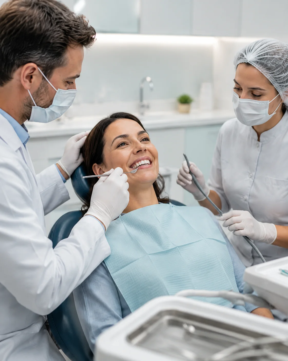Paciente sorrindo em atendimento odontológico na Acert Sorriso em Santana, São Paulo